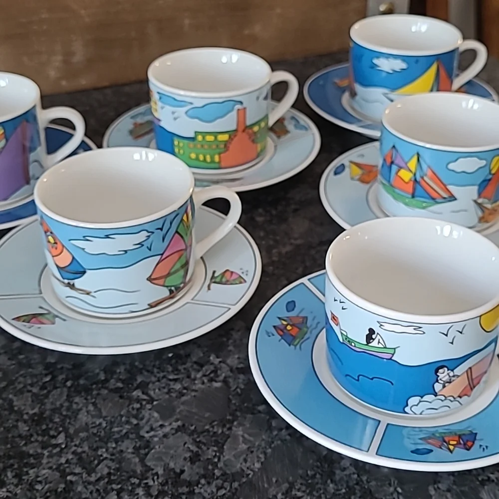NEW - Nautical Themed Espresso Cups and Saucers - Set of 6 - Picture 14 of 14